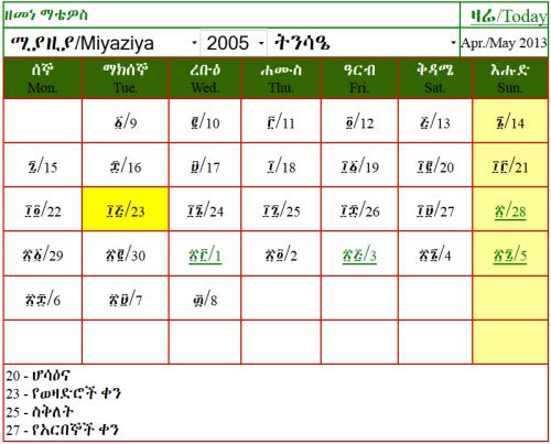 Ethiopian Geez Calendar
