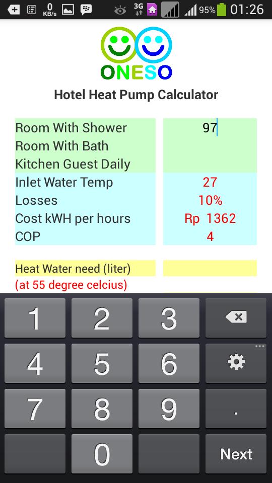 Oneso Heat Pump Hotel Calc.
