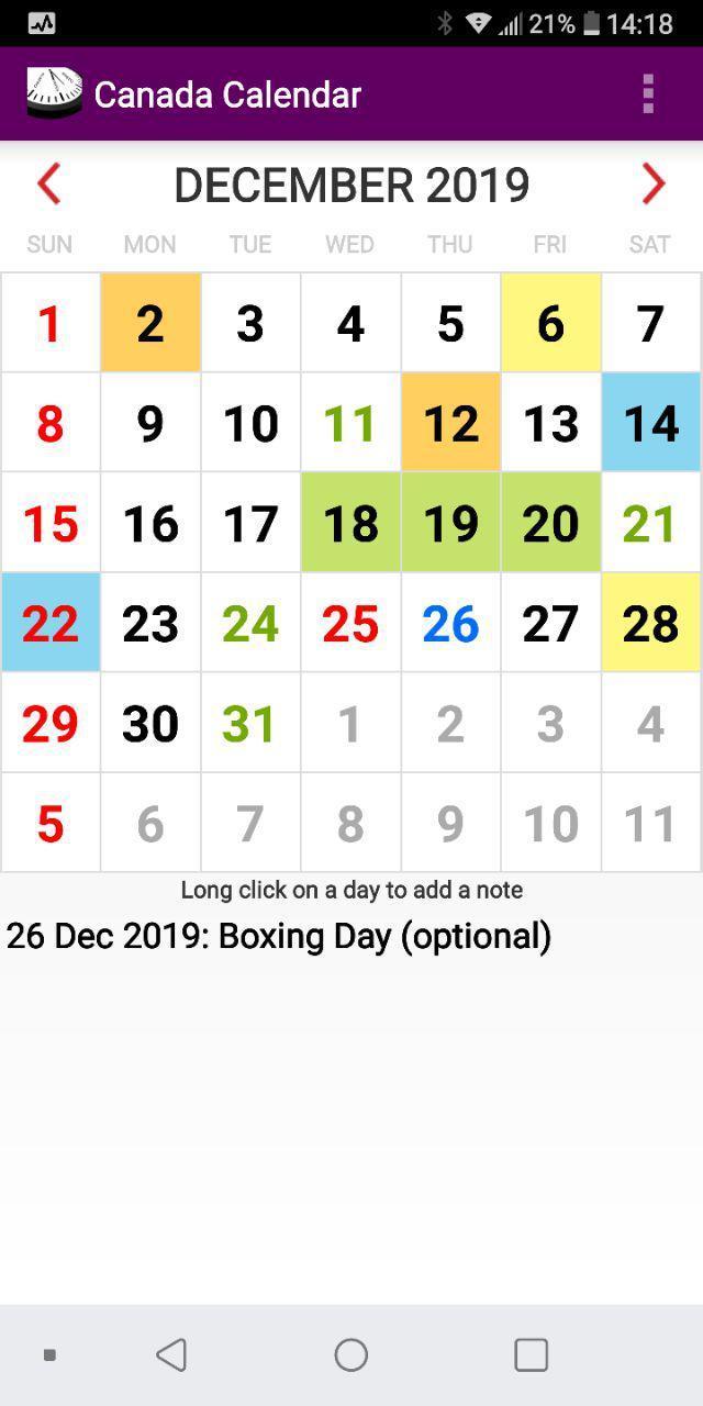 2021 Canada Calendar with Holidays and Observances