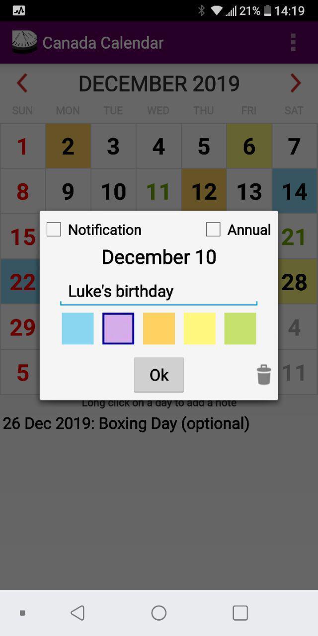 2021 Canada Calendar with Holidays and Observances
