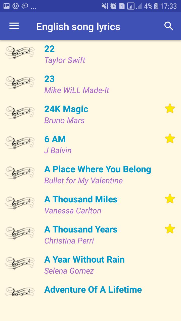 English songs lyrics