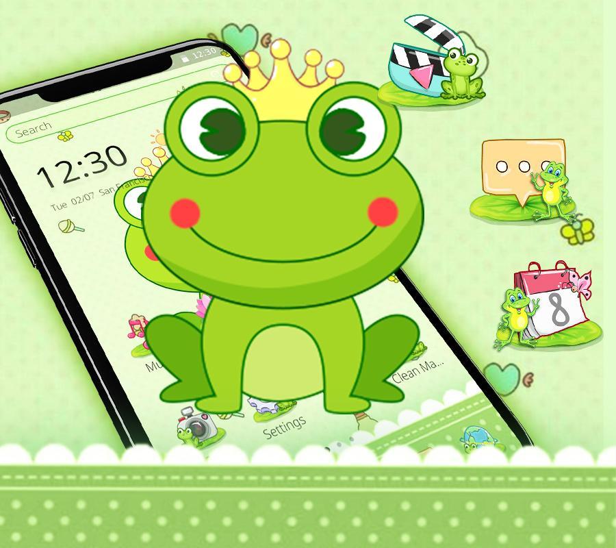 Green Cute Cartoon King Frog Theme