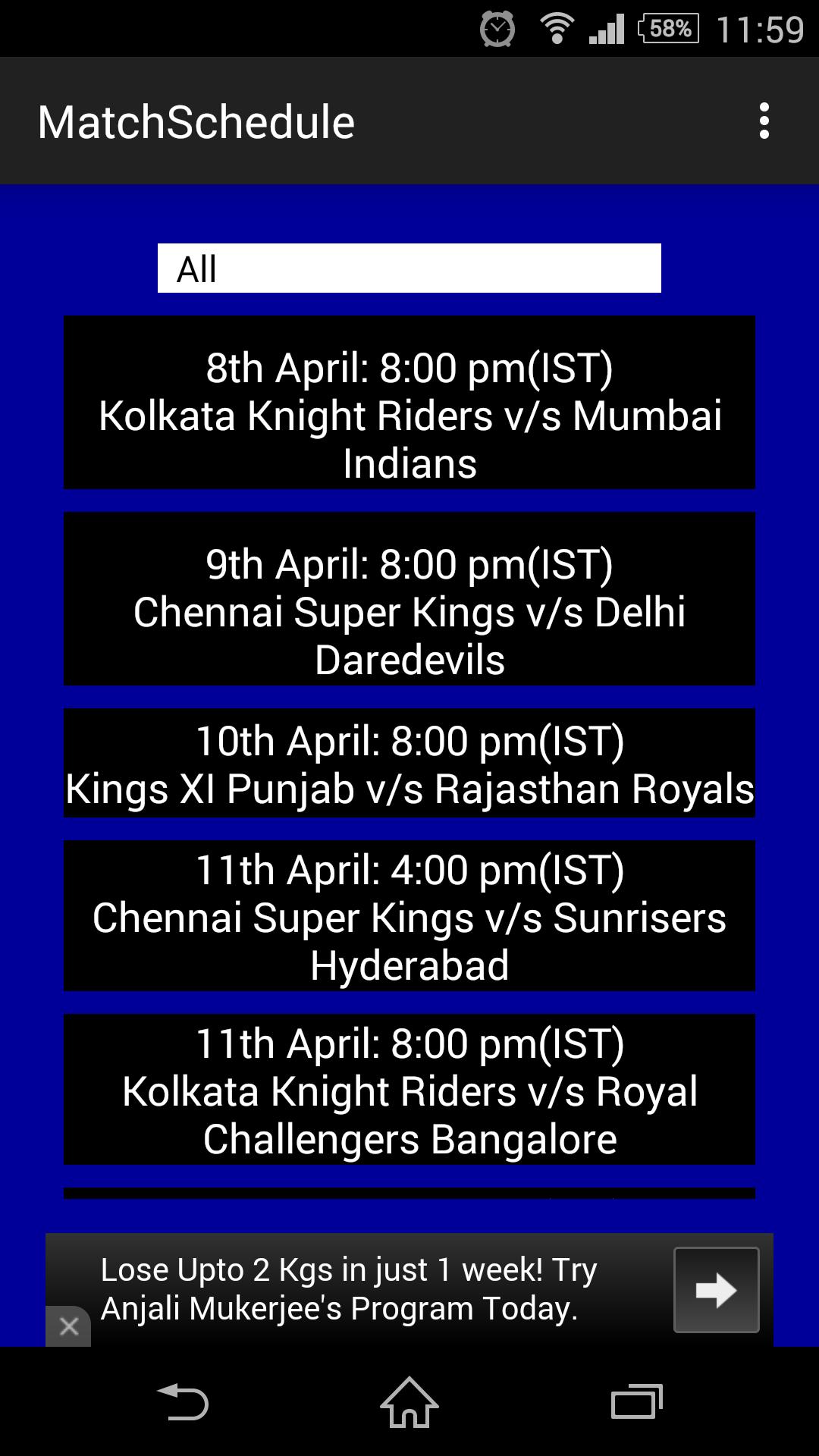 IPL Schedule With Alert