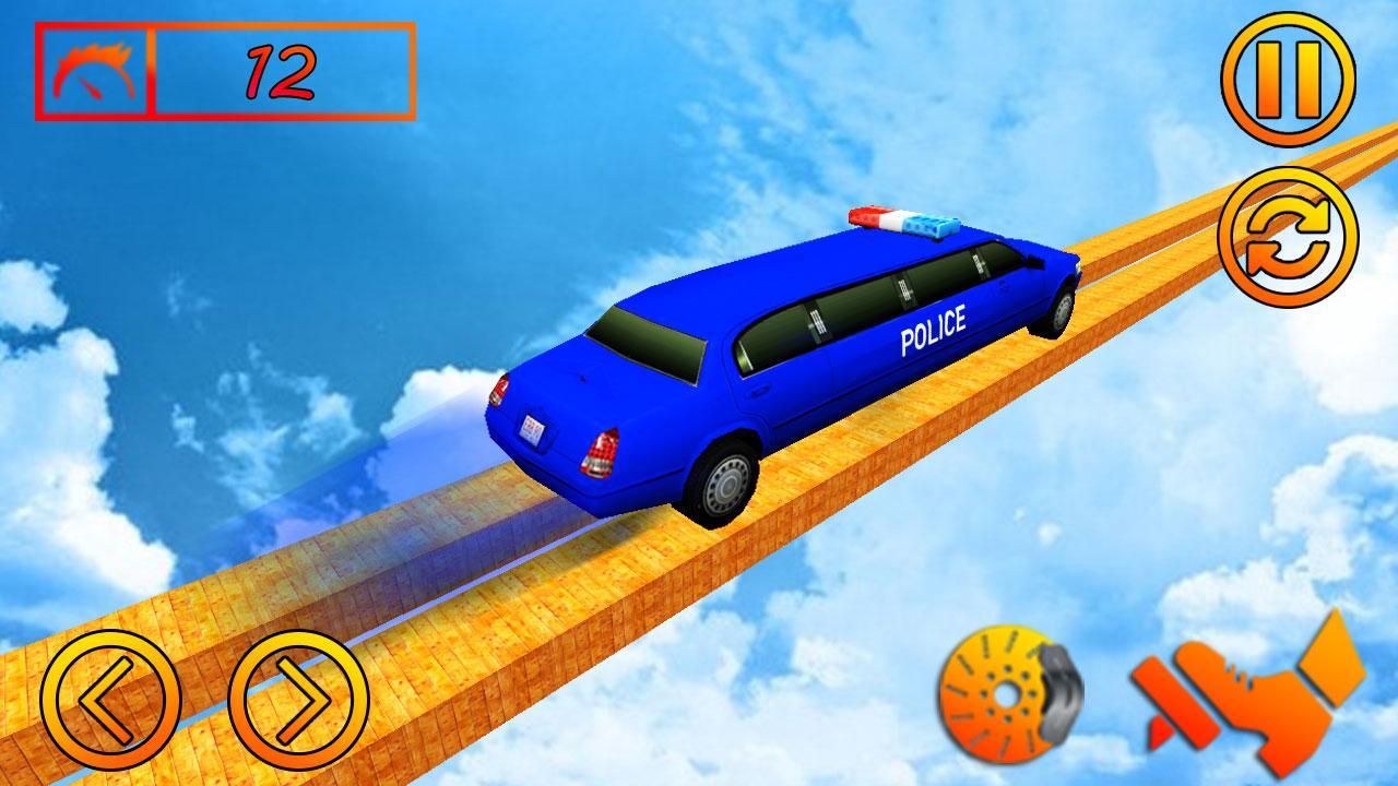 US Police Limousine Car Rope Stunt Racing Game