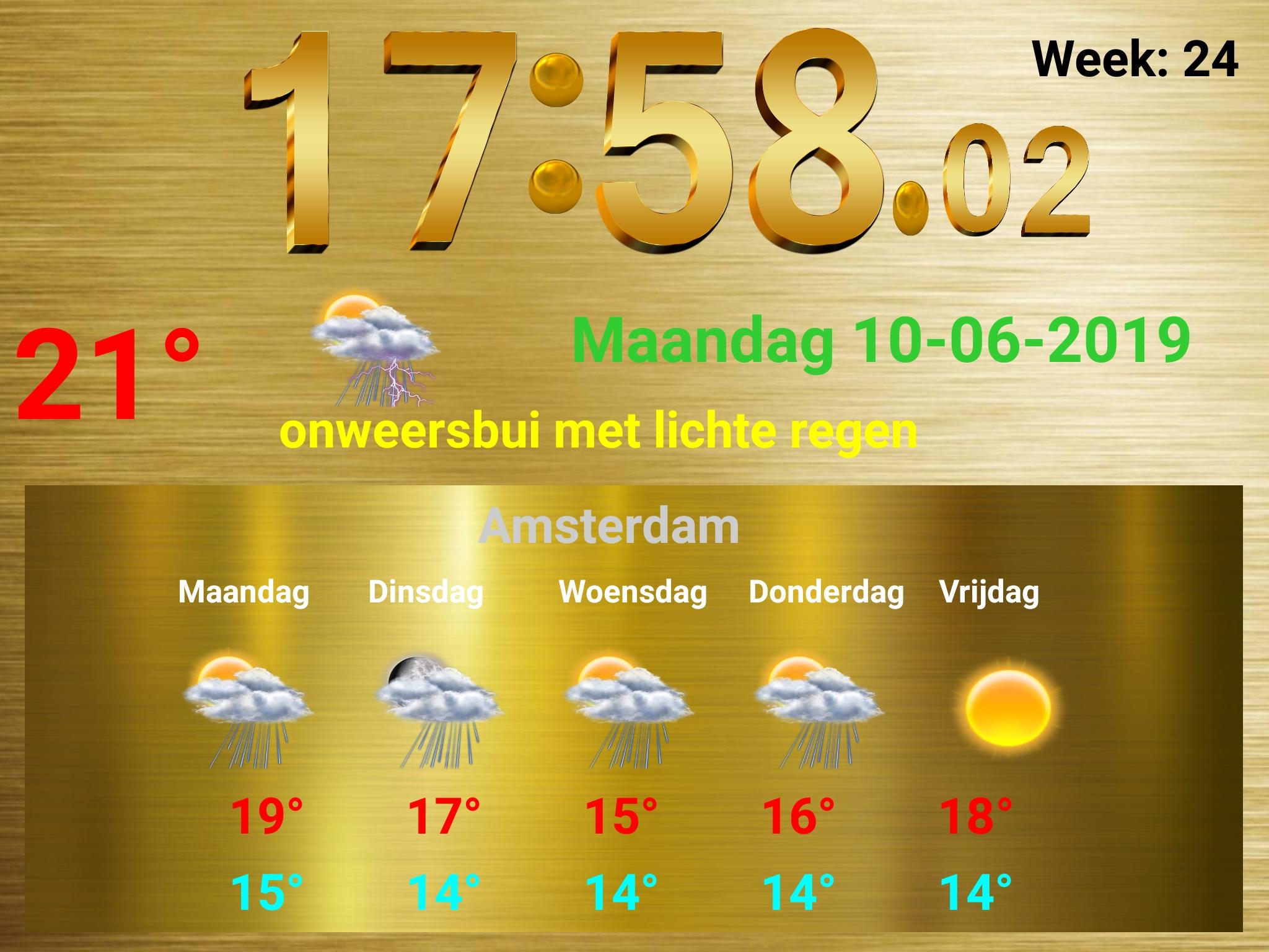 Full screen golden clock with weather