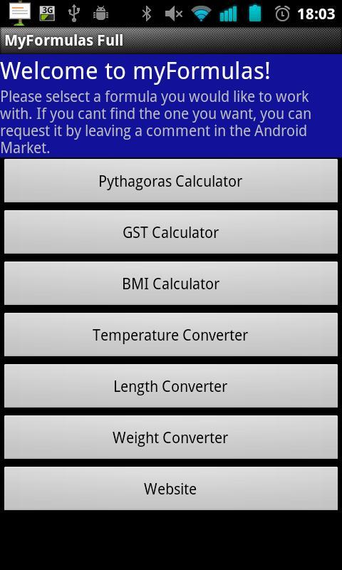 myFormulas (BMI, Pythagoras..)